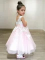 Ball Gown Scoop Ankle-Length Tulle Flower Girl Dresses With Appliques Lace