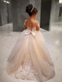 Ball Gown Off-the-Shoulder Sweep Train Tulle Flower Girl Dresses With Appliques Lace