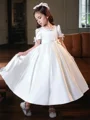 A-Line/Princess Jewel Tea-Length Satin Flower Girl Dresses With Belt/Sash