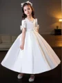 A-Line/Princess Jewel Tea-Length Satin Flower Girl Dresses With Belt/Sash