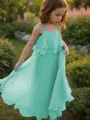 Empire Spaghetti Straps Floor-Length Chiffon Flower Girl Dresses With Belt/Sash