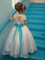 Ball Gown Scoop Floor-Length Organza Flower Girl Dresses With Belt/Sash