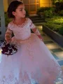 Ball Gown Scoop Floor-Length Tulle Flower Girl Dresses With Appliques Lace