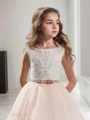 Ball Gown Jewel Sweep Train Tulle Flower Girl Dresses With Belt/Sash