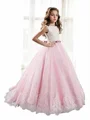 Ball Gown Jewel Sweep Train Tulle Flower Girl Dresses With Belt/Sash