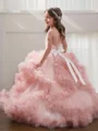Ball Gown Jewel Floor-Length Tulle Flower Girl Dresses With Rhinestone