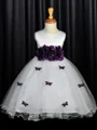 A-Line/Princess Scoop Tea-Length Organza Flower Girl Dresses With Belt/Sash
