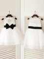 A-Line/Princess Scoop Tea-Length Tulle Flower Girl Dresses With Belt/Sash