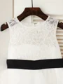 A-Line/Princess Scoop Tea-Length Tulle Flower Girl Dresses With Belt/Sash