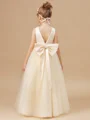 A-Line/Princess Scoop Floor-Length Tulle Flower Girl Dresses With Belt/Sash
