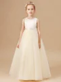 A-Line/Princess Scoop Floor-Length Tulle Flower Girl Dresses With Belt/Sash