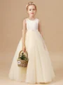 A-Line/Princess Scoop Floor-Length Tulle Flower Girl Dresses With Belt/Sash