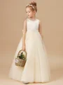 A-Line/Princess Scoop Floor-Length Tulle Flower Girl Dresses With Belt/Sash