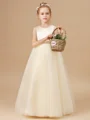 A-Line/Princess Scoop Floor-Length Tulle Flower Girl Dresses With Belt/Sash