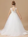 Ball Gown Scoop Sweep Train Tulle Flower Girl Dresses With Appliques Lace