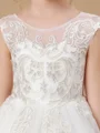 Ball Gown Scoop Sweep Train Tulle Flower Girl Dresses With Appliques Lace