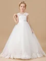 Ball Gown V-neck Sweep Train Tulle Flower Girl Dresses With Lace