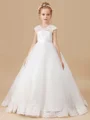 Ball Gown V-neck Sweep Train Tulle Flower Girl Dresses With Lace