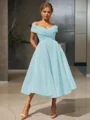  A-line/princess Off-the-Shoulder Tea-length Organza Homecoming Dress 