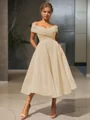  A-line/princess Off-the-Shoulder Tea-length Organza Homecoming Dress 