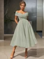  A-line/princess Off-the-Shoulder Tea-length Organza Homecoming Dress 
