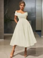  A-line/princess Off-the-Shoulder Tea-length Organza Homecoming Dress 