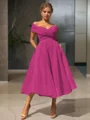  A-line/princess Off-the-Shoulder Tea-length Organza Homecoming Dress 