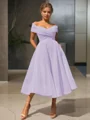  A-line/princess Off-the-Shoulder Tea-length Organza Homecoming Dress 