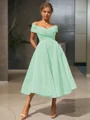  A-line/princess Off-the-Shoulder Tea-length Organza Homecoming Dress 