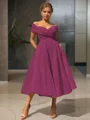  A-line/princess Off-the-Shoulder Tea-length Organza Homecoming Dress 