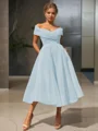  A-line/princess Off-the-Shoulder Tea-length Organza Homecoming Dress 