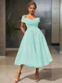  A-line/princess Off-the-Shoulder Tea-length Organza Homecoming Dress 