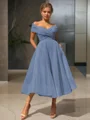  A-line/princess Off-the-Shoulder Tea-length Organza Homecoming Dress 