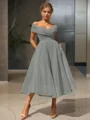  A-line/princess Off-the-Shoulder Tea-length Organza Homecoming Dress 