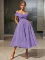  A-line/princess Off-the-Shoulder Tea-length Organza Homecoming Dress 