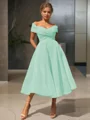  A-line/princess Off-the-Shoulder Tea-length Organza Homecoming Dress 