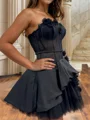 A-line Straight Flower Short/Mini Silk Like Satin Corset Dress