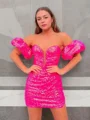Sheath/Column Off-the-Shoulder Short/Mini Sequins Homecoming Dresses
