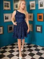 A-Line/Princess One-Shoulder Short/Mini Sequins Homecoming Dresses With Ruffles