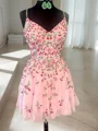 A-line/Princess Straps Short/Mini Lace Homecoming Dress with Appliques Lace