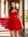 A-line Sweetheart Ruffles Short/Mini Tulle Corset Dress