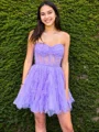 A-line Sweetheart Ruffles Short/Mini Tulle Corset Dress