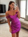 Sheath Off-the-Shoulder Pleated Short/Mini Sequins Corset Dress