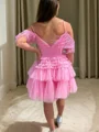 A-line Cold Shoulder Layers Short/Mini Tulle Dress