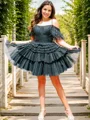 A-line Cold Shoulder Layers Short/Mini Tulle Dress