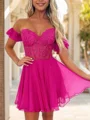A-line Sweetheart Short Sleeves Appliques Lace Short/Mini Chiffon Corset Dress
