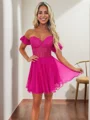 A-line Sweetheart Short Sleeves Appliques Lace Short/Mini Chiffon Corset Dress