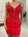 Sheath V-neck Appliques Lace Short/Mini Lace Corset Dress