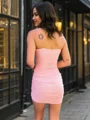 Sheath Spaghetti Straps Pleated Short/Mini Jersey Dress