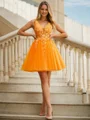 Ball-Gown V-neck Appliques Lace Short/Mini Tulle Homecoming Dress